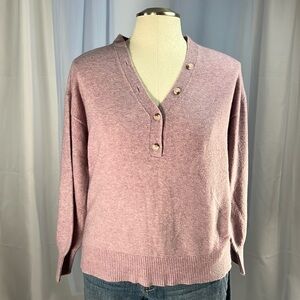LOFT Dusty Rose V-Neck Button Pullover Sweater